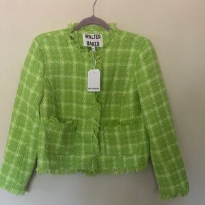 Walter Baker Jacket XL Lime Green Tweed Textured Lined Blazer NEW with Tags